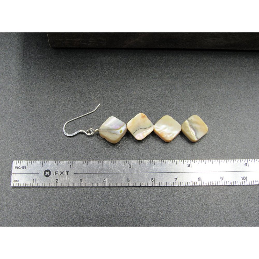 Sterling Silver Four Square Shell Dangle Earrings… - image 4